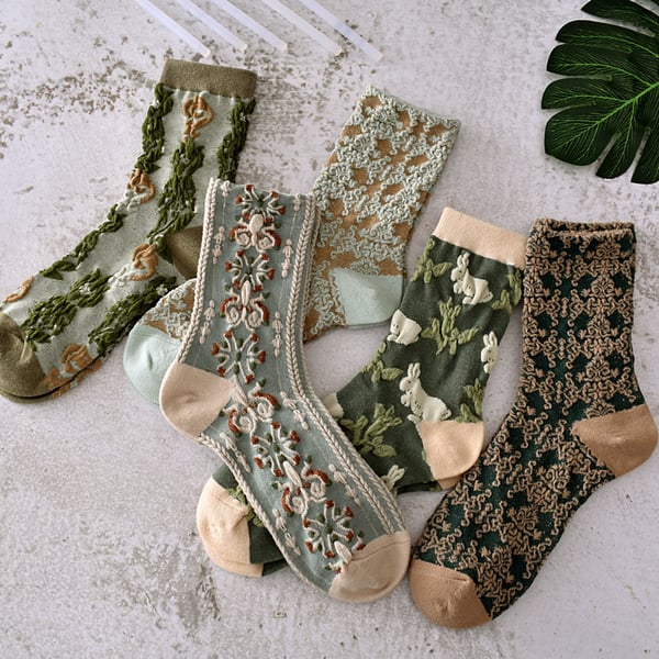 ☃Navidad Hot Sale 49% OFF - 5 Pares Calcetines florales de algodón para mujer-4