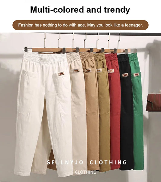 🎁Pantalones de algodón elástico de la cintura para mujeres