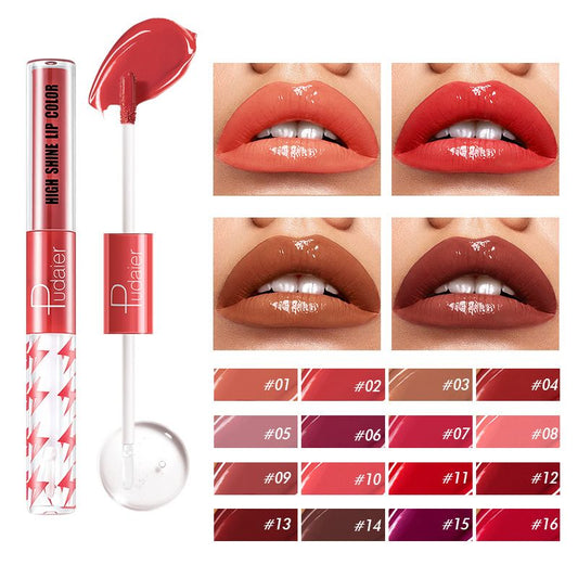 💋De alto brillo duradero—16 colores Double End destacando el brillo de labios