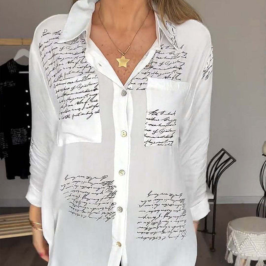 🥰Camisa de manga larga con solapa y estampado de moda para mujer